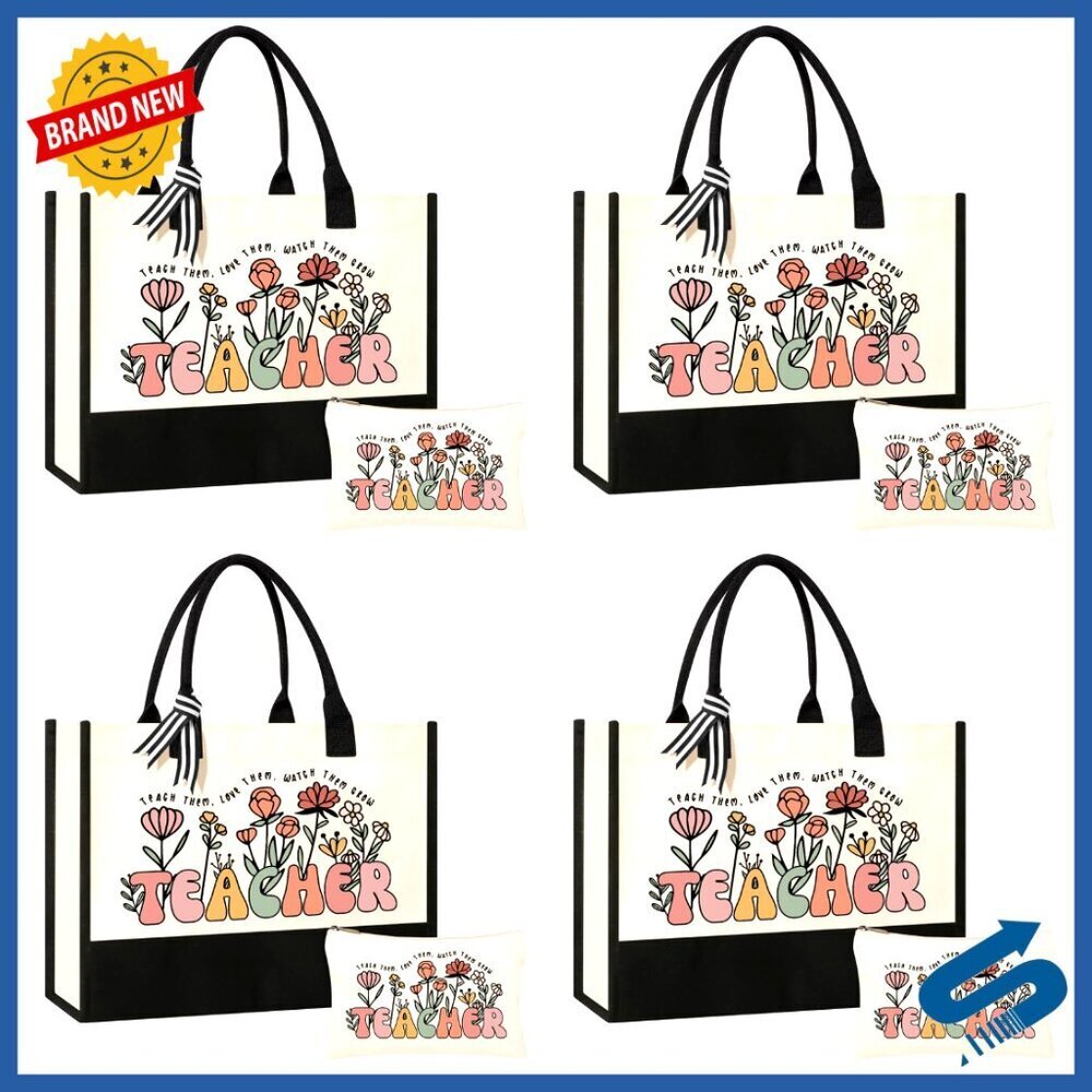 Canvas Tote Bag and Makeup Bag Set Versatile Elegant Minimal Chic Travel